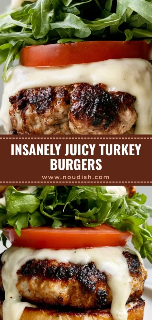 Juicy Turkey Burger Recipe: The Secret to a Gourmet Seared Crust 4 A tall, gourmet turkey burger with a dark seared crust, melted white cheese, and fresh arugula on a toasted brioche bun. (Juicy Turkey Burger Recipe)