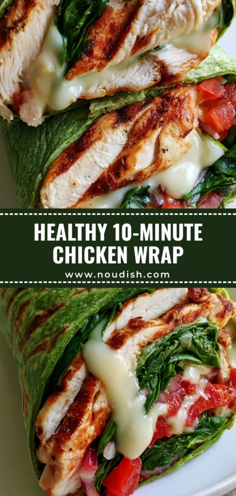 Spinach Chicken Wrap with Creamy Garlic Sauce and Monterey Jack 3 A diagonal cross-section of a tightly rolled Spinach Chicken Wrap showing seared chicken, melted cheese, and fresh greens.