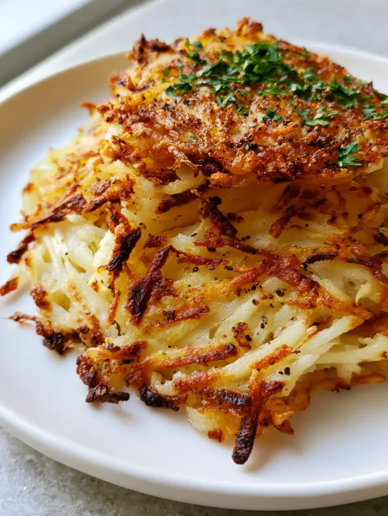 Close up shot of Shredded Hashbrowns showing long thin strands and deep golden-brown crispy texture.