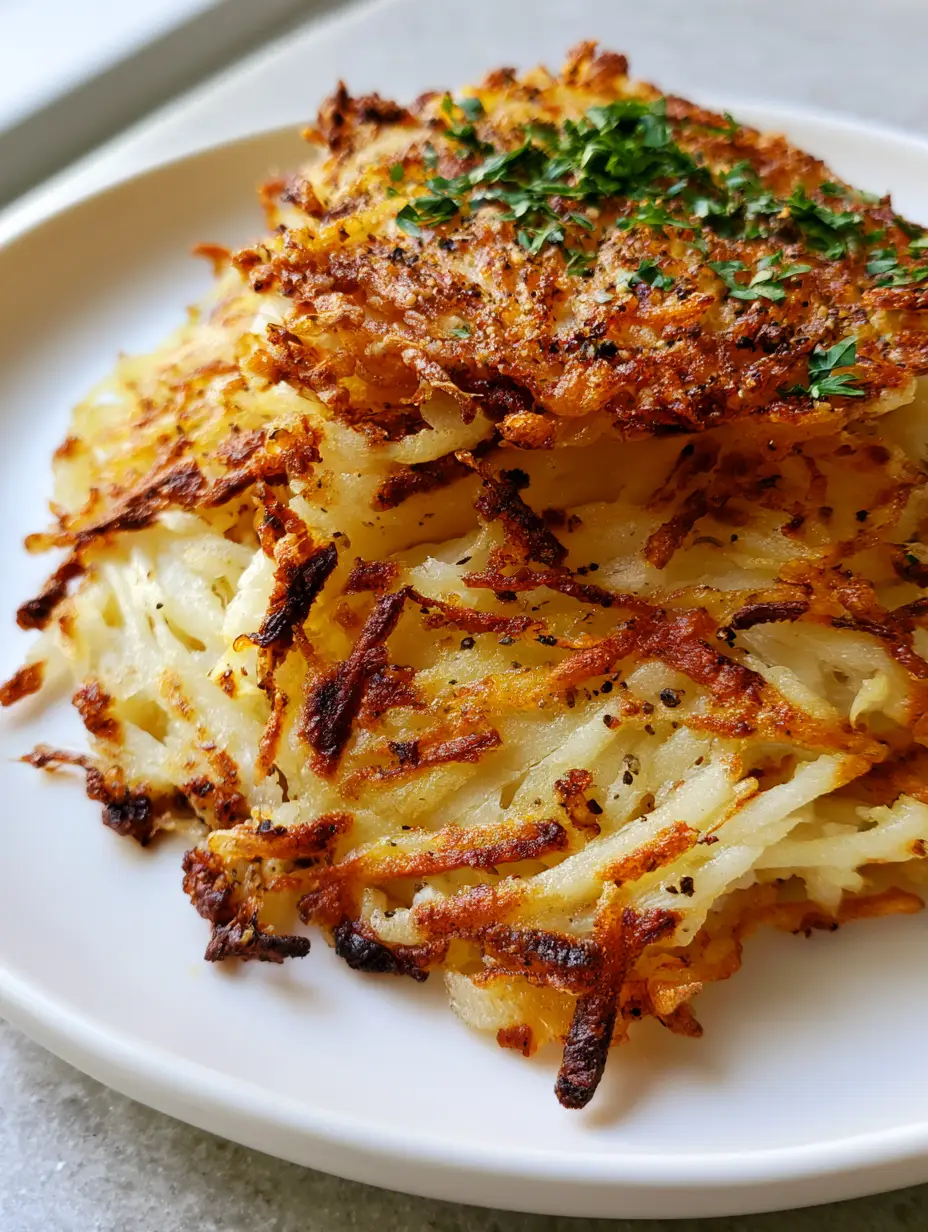 Close up shot of Shredded Hashbrowns showing long thin strands and deep golden-brown crispy texture.