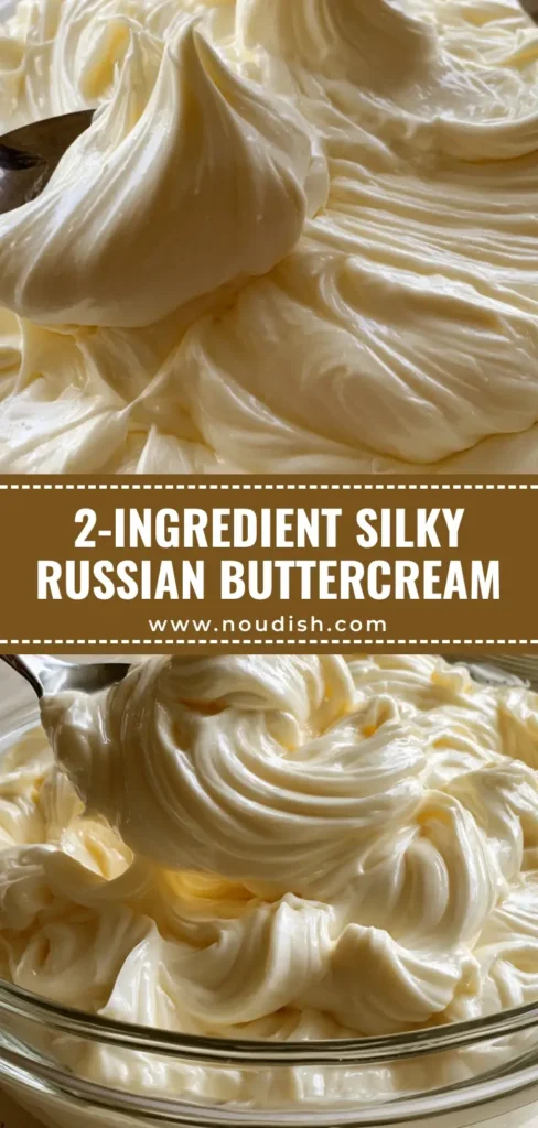 A close-up, handheld smartphone photo of a glass bowl filled with glossy Russian Buttercream frosting and smooth ivory swirls.