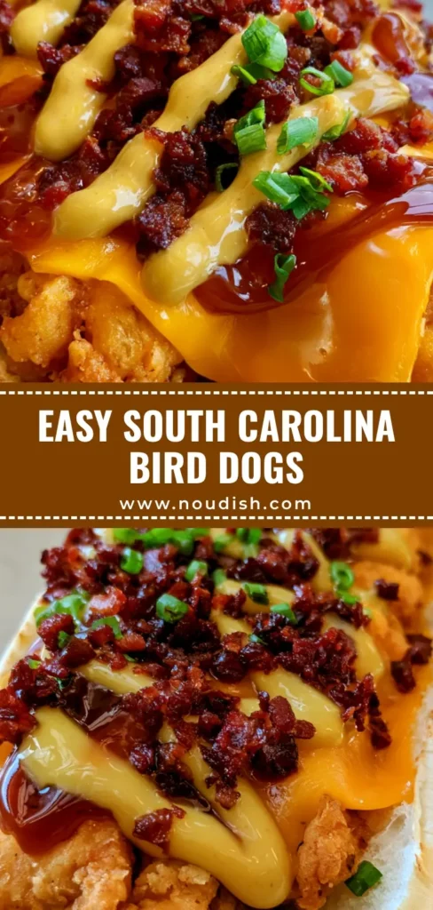 A close-up of a South Carolina Bird Dog Sandwich with crispy chicken, melted cheddar, and bacon on a hoagie bun.