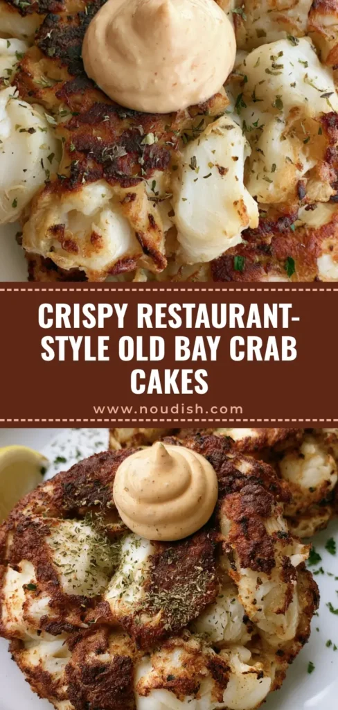 Old Bay Crab Cakes: The Ultimate Jumbo Lump Maryland-Style Recipe 4 A top-down view of two thick Old Bay Crab Cakes with a golden panko crust, topped with orange remoulade and fresh parsley on a white plate.