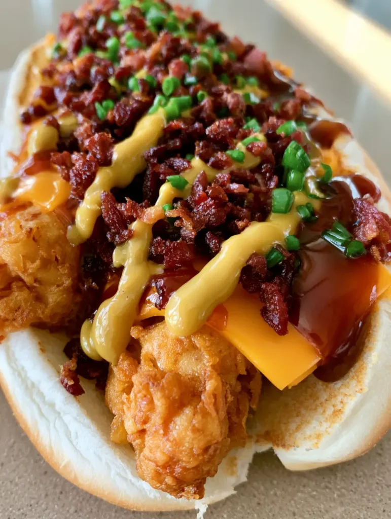 Overhead view of a Bird Dog Sandwich with craggy fried chicken and melted sharp orange cheddar.