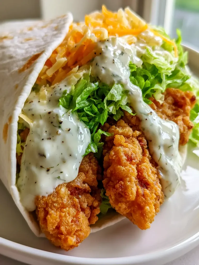 Crispy Chicken Ranch Snack Wrap: The Ultimate Quick Dinner Guide 2 Handheld photo of a Crispy Chicken Ranch Snack Wrap showing the crunchy chicken texture and vibrant green lettuce.