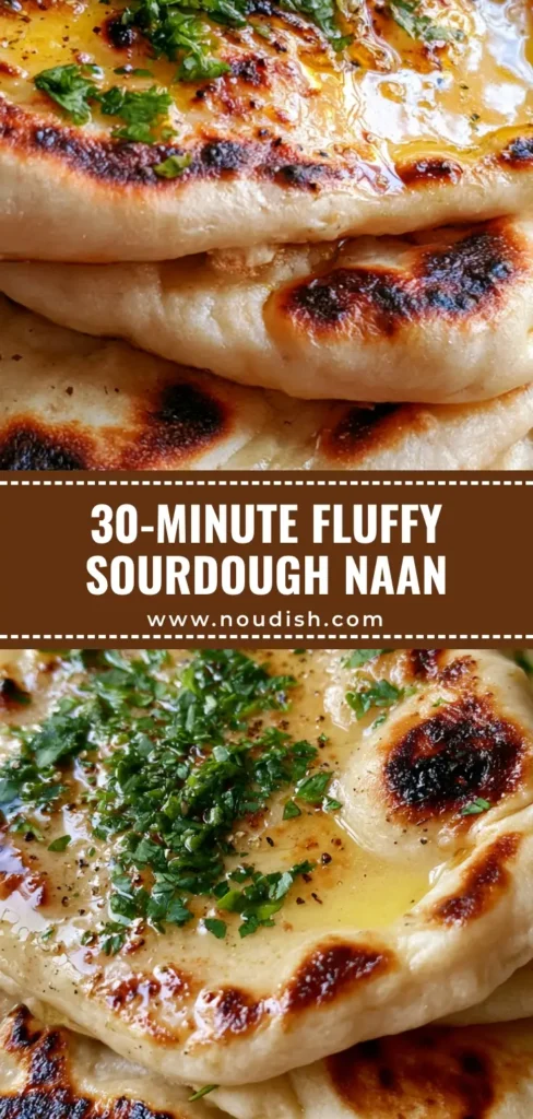 Sourdough Discard Naan: Soft, Pillowy, and Perfectly Charred 3 A stack of folded sourdough discard naan bread on a neutral plate, brushed with melted butter and topped with fresh cilantro and black pepper. (Sourdough Discard Naan)