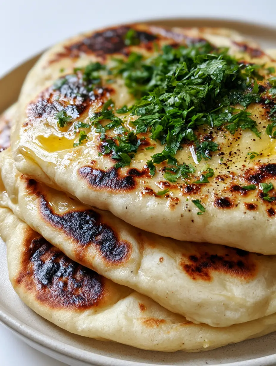 Sourdough Discard Naan: Soft, Pillowy, and Perfectly Charred 4 Close-up of sourdough discard naan with prominent golden-brown surfaces and dark charred leopard spots.