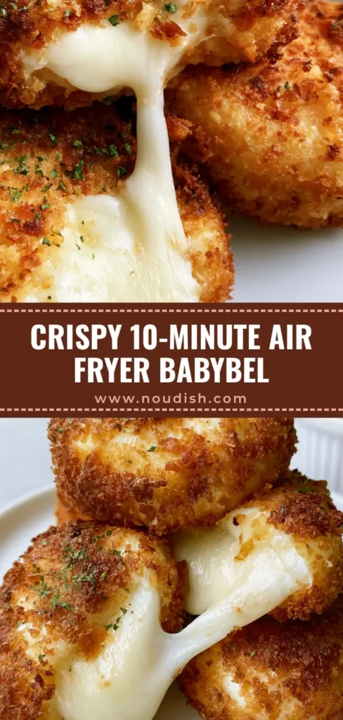 Air Fryer Babybel Cheese: The Most Viral Crispy Snack 4 A vertical stack of three crispy Air Fryer Babybel Cheese rounds with a gooey melted center on a white plate with marinara sauce.