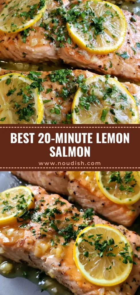 Lemon Garlic Butter Salmon: The Ultimate 20-Minute Sheet Pan Dinner 4 Three baked Lemon Garlic Butter Salmon fillets on a dark platter with lemon wheels and parsley.